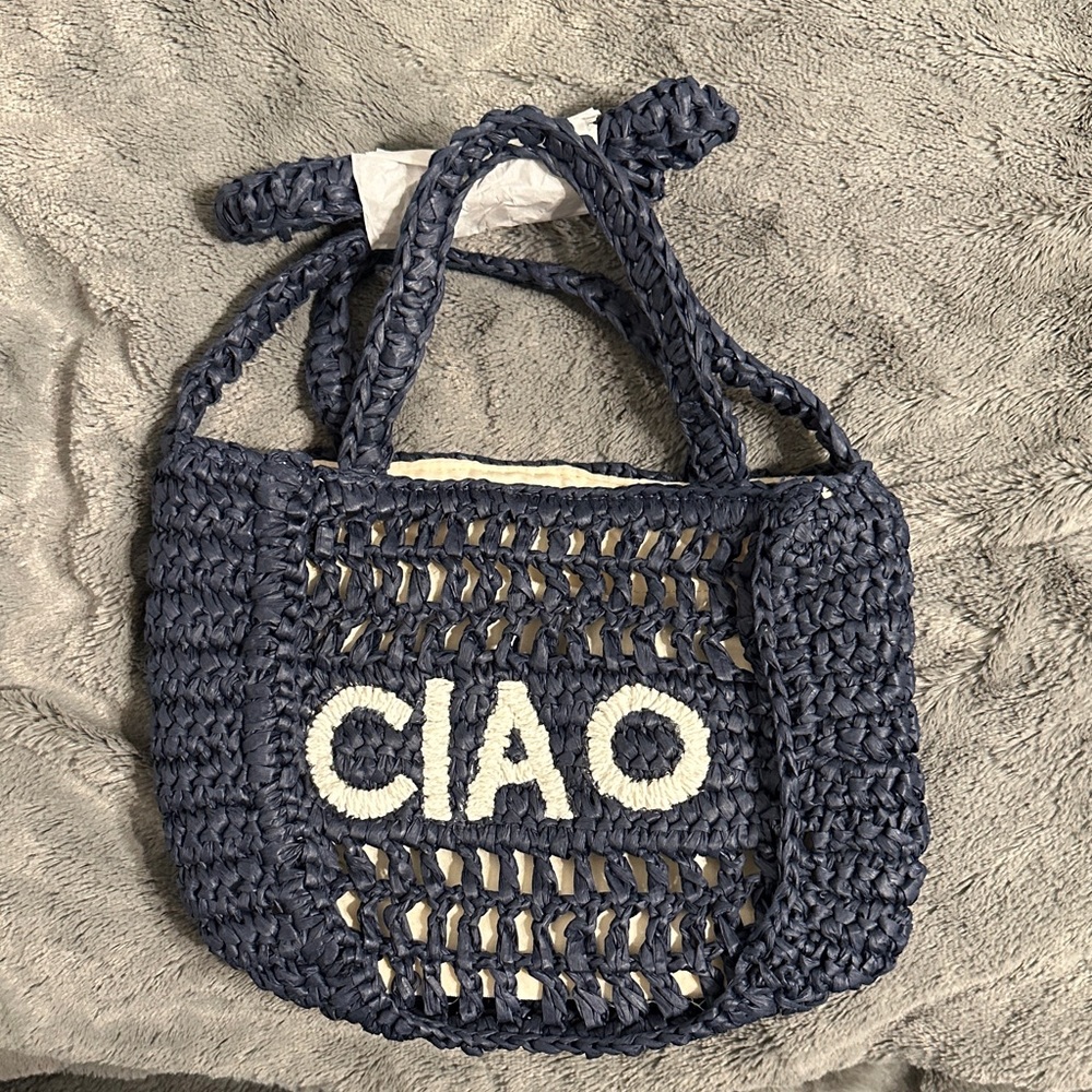 Universal Thread Navy Crochet Crossbody Bag with 'CIAO'
